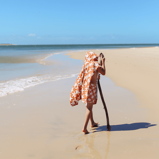 Poncho de plage en coton doux Orange avec imprimé étoile de mer