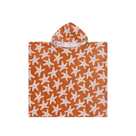 Poncho de plage en coton doux Orange avec imprimé étoile de mer