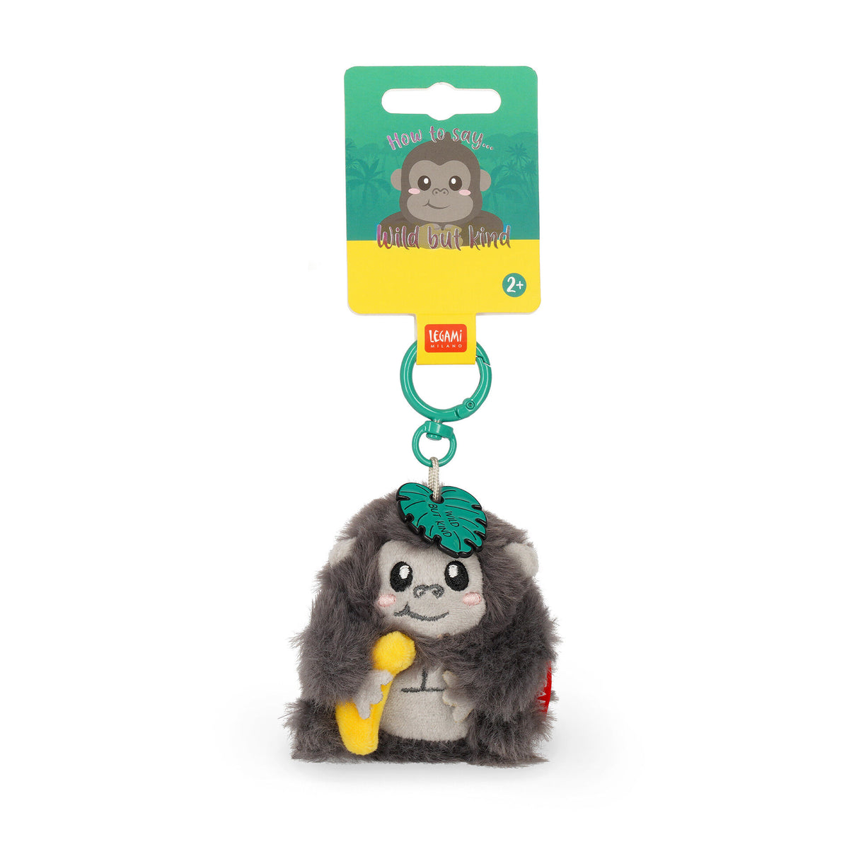 LEGAMI Milano gorilla keychain hanging from illustrated header card