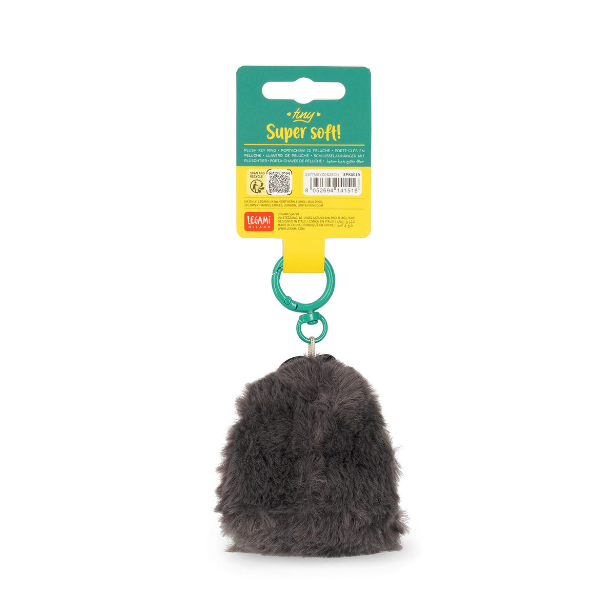 Back view of LEGAMI Milano gorilla keychain on retail packaging card