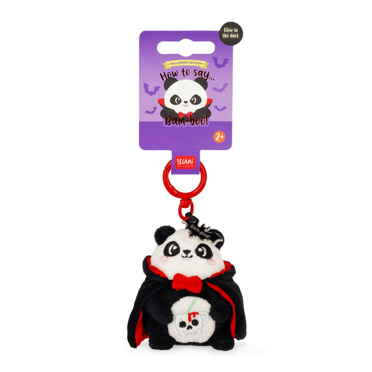 Panda keychain on Halloween Edition packaging with glow-in-dark sticker