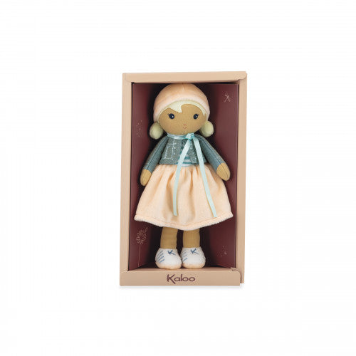 KALOO Chloé fabric doll gift box with maroon interior and brand logo