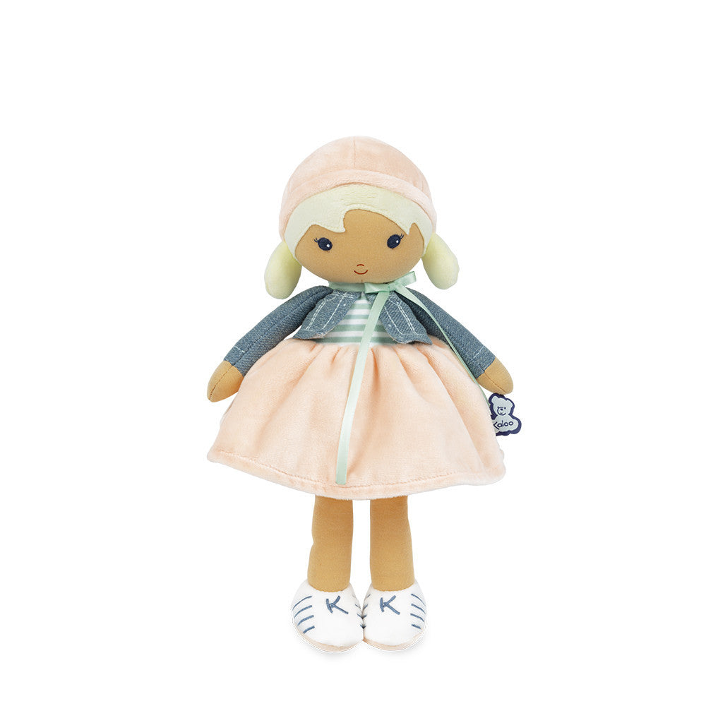 Kaloo Chloé 32 cm plush doll in peach skirt and denim jacket