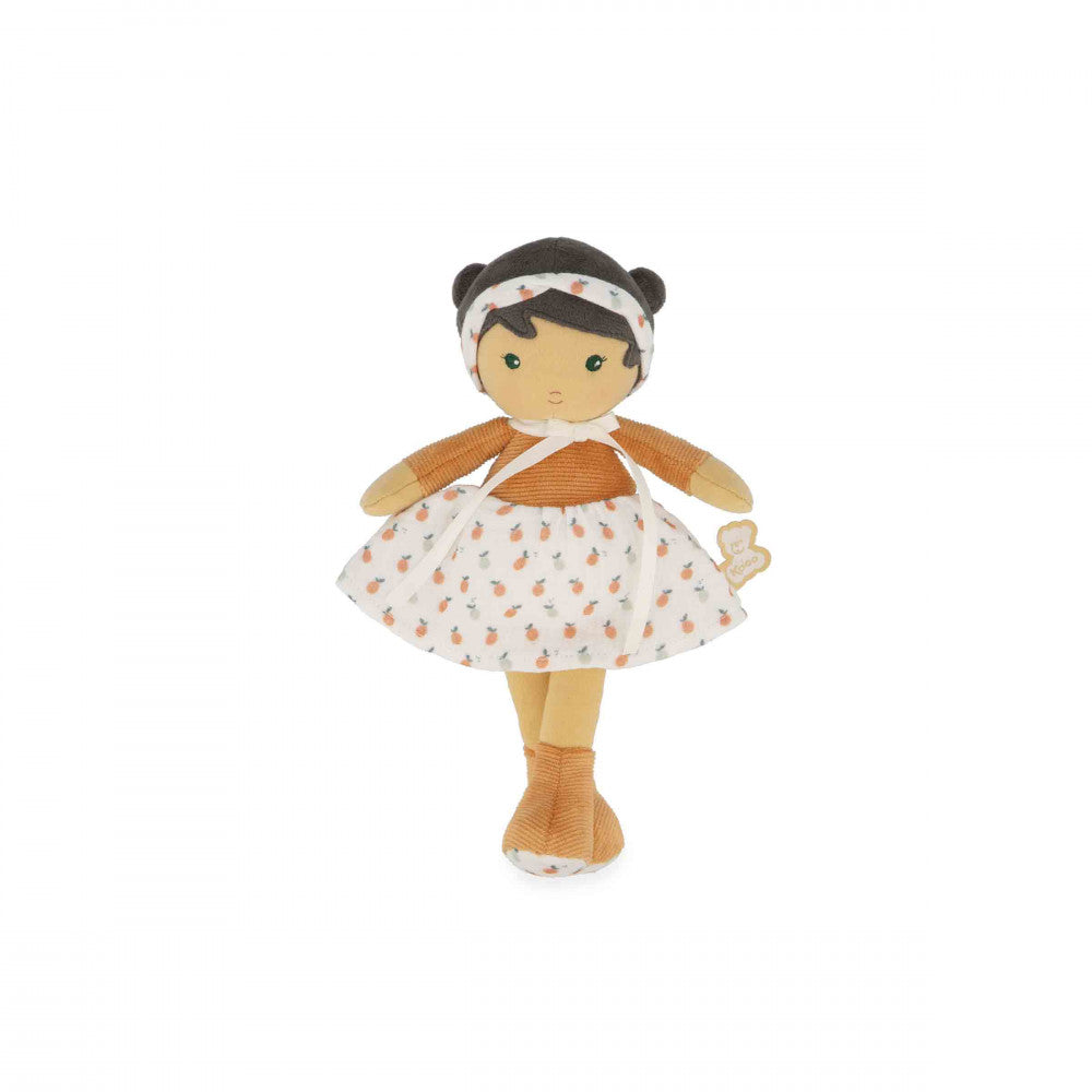 Kaloo Éloise 25 cm fabric doll in orange corduroy with fruit print skirt