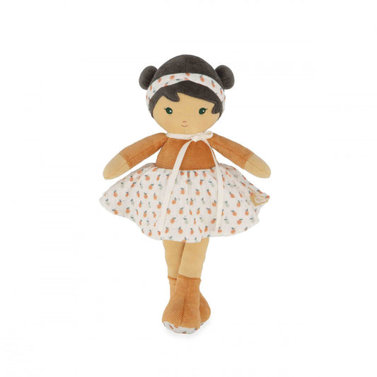 Kaloo Eloise 32cm fabric doll with orange corduroy top and pineapple print skirt