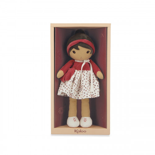 Kaloo Émilie plush doll gift box with maroon interior lining