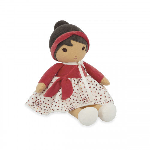 Kaloo Émilie 32 cm plush doll with red top and heart print skirt