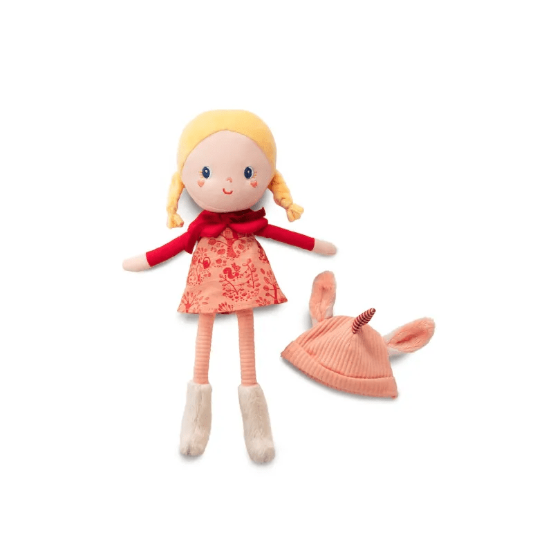 Lena fabric doll without hat showing ribbed corduroy arms and legs detail