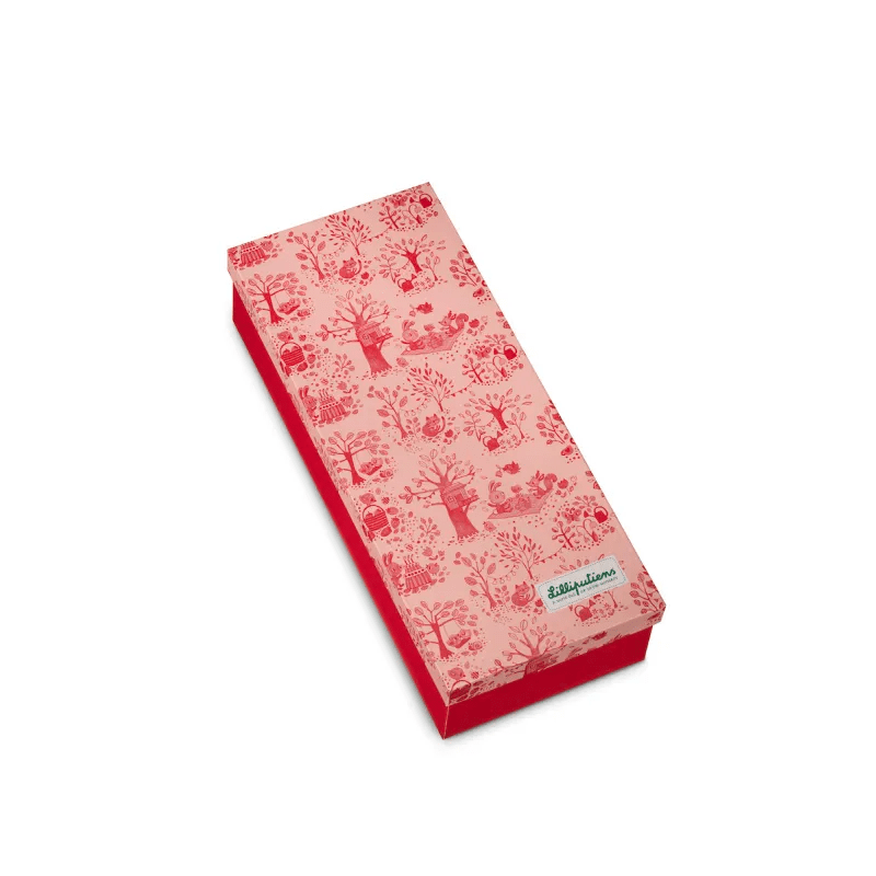 Closed Lilliputiens gift box with pink lid featuring nature illustrations