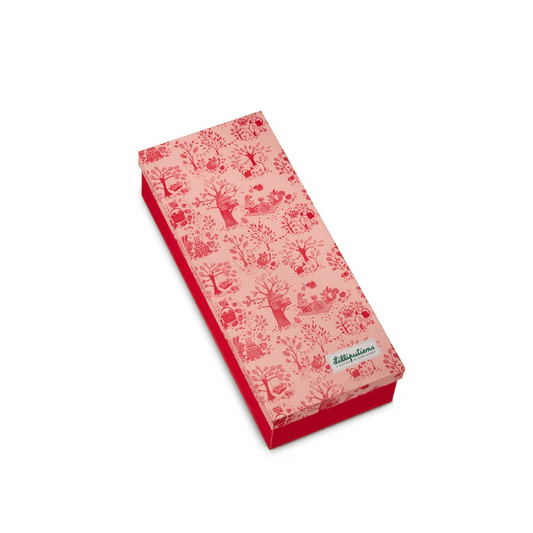 Closed Lilliputiens gift box with pink lid featuring nature illustrations
