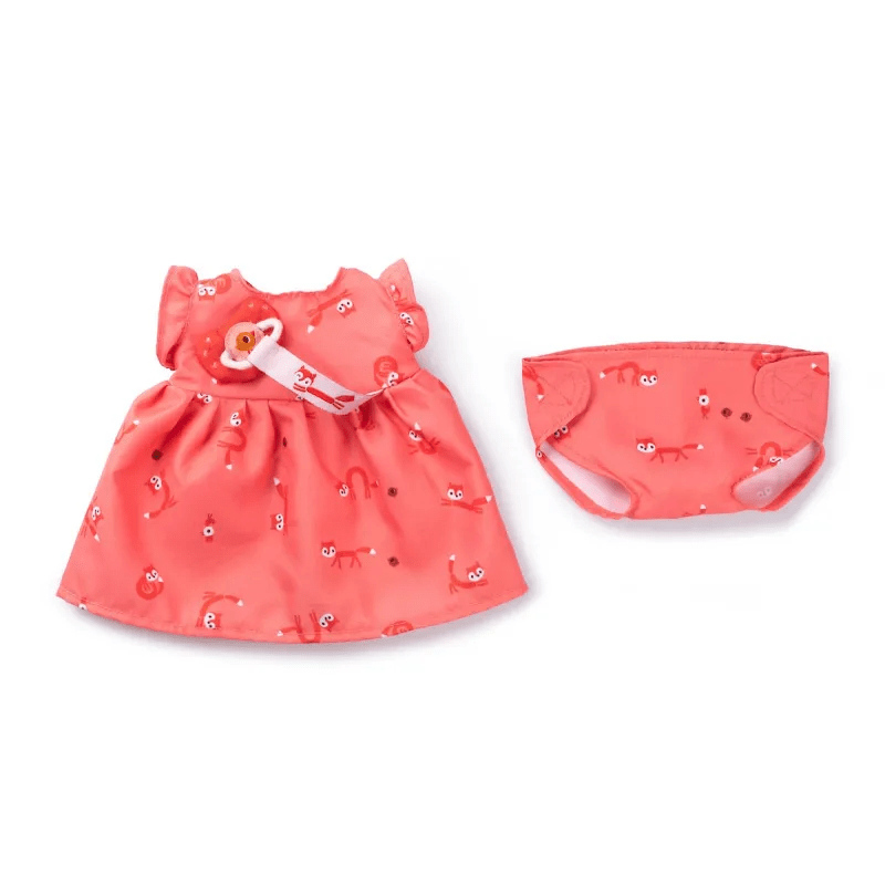 Coral fox print dress and matching diaper set for Rose fabric doll