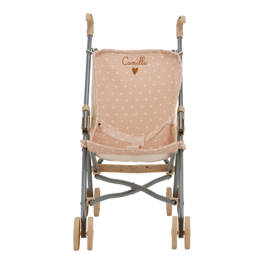 Poussette canne gaze beige à petits coeurs