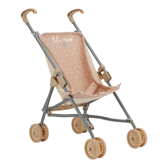 Poussette canne gaze beige à petits coeurs