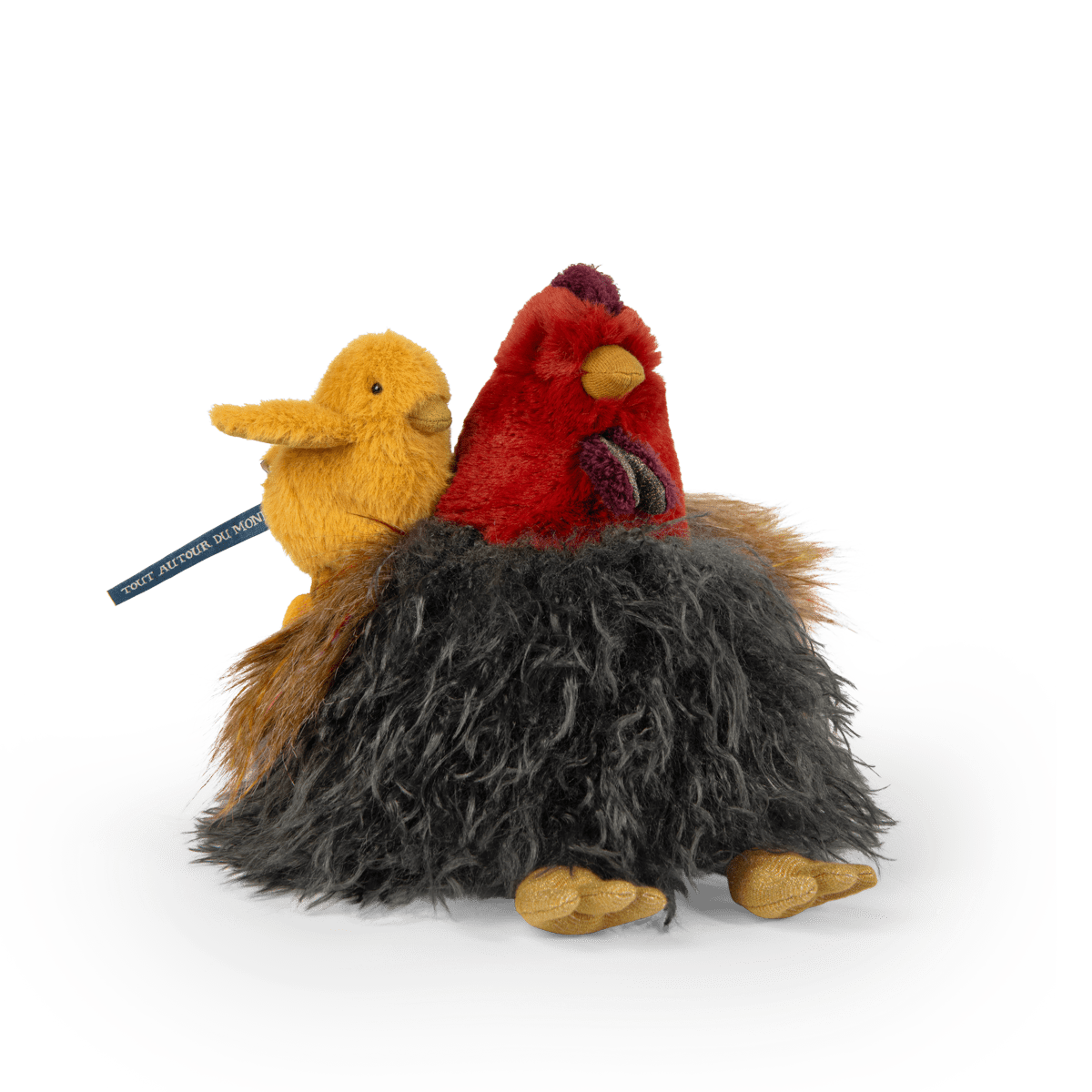 Close up of Moulin Roty yellow plush chick texture and beak