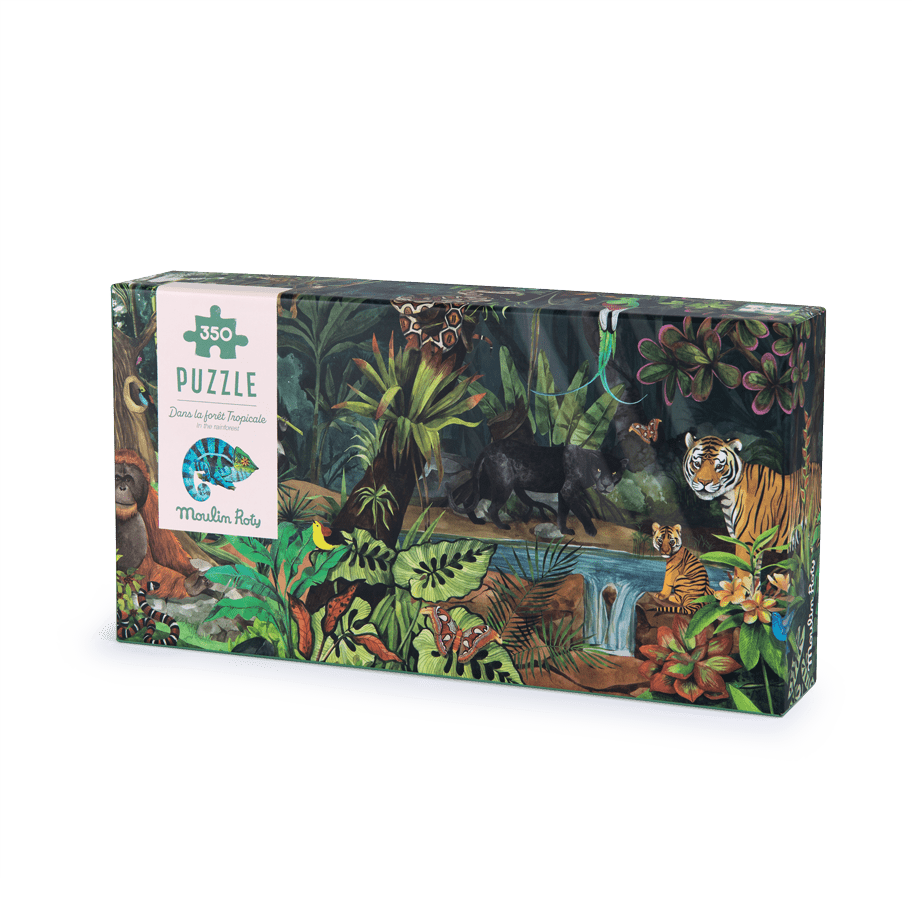 Moulin Roty 350-piece rainforest jigsaw puzzle packaging box