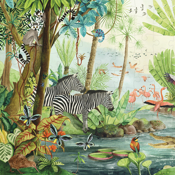 Close-up of interlocking pieces on Moulin Roty jungle animal puzzle
