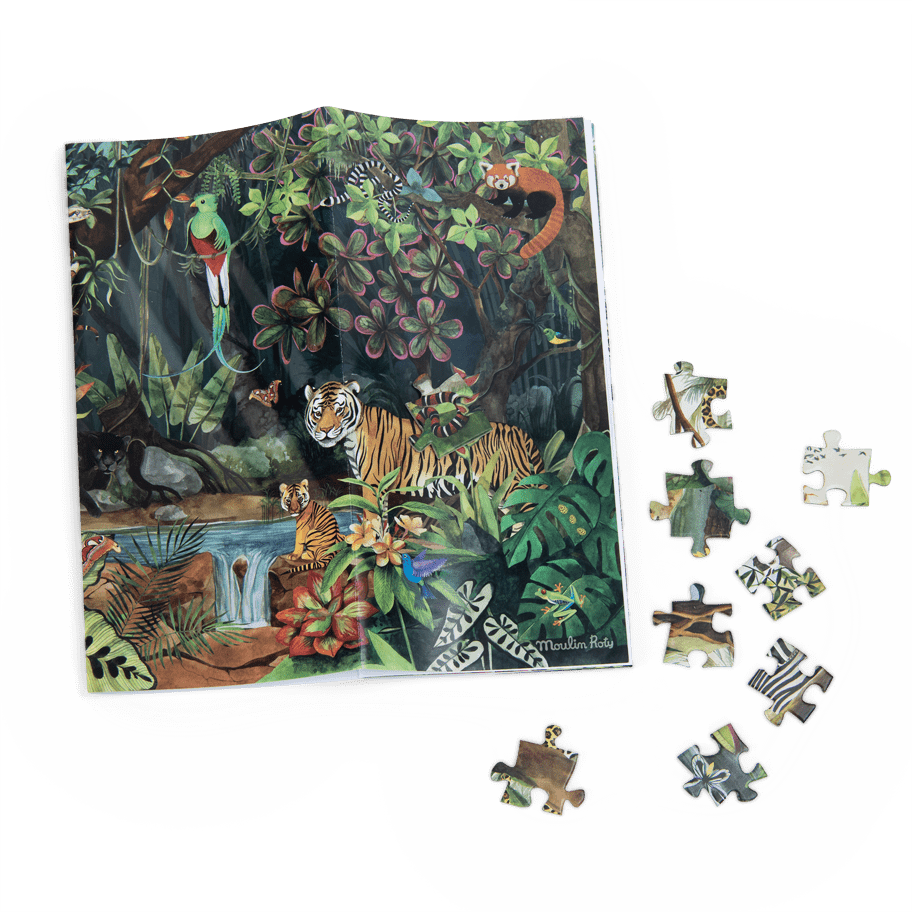 Moulin Roty rainforest puzzle box art and included model poster