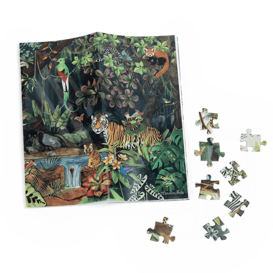 Moulin Roty rainforest puzzle box art and included model poster