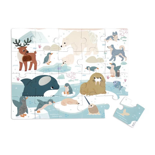 Assembled 20-piece tactile polar animal puzzle with reindeer and polar bear