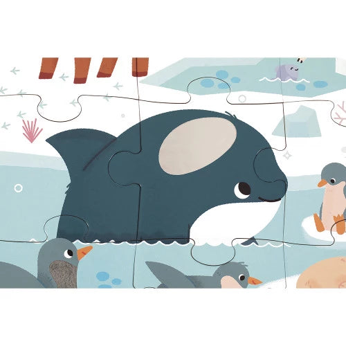 Blue whale puzzle section with smooth belly and surrounding sea creatures