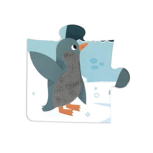 Single penguin puzzle piece with gray feather texture and orange beak