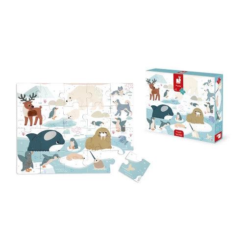 JANOD tactile polar animals puzzle set with retail box and single piece