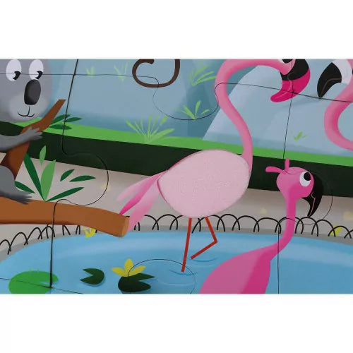 JANOD tactile puzzle 'Journée au Zoo' 20 pièces, koala et flamants roses avec textures à toucher pour enfants dès 2 ans