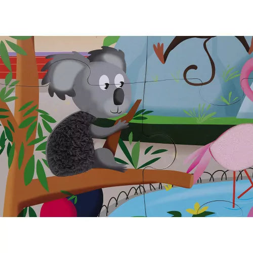 Koala shaggy fur tactile puzzle piece on branch
