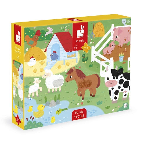 JANOD tactile farm puzzle box with 20 pieces and poster