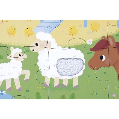 White sheep tactile puzzle piece with fluffy wool texture