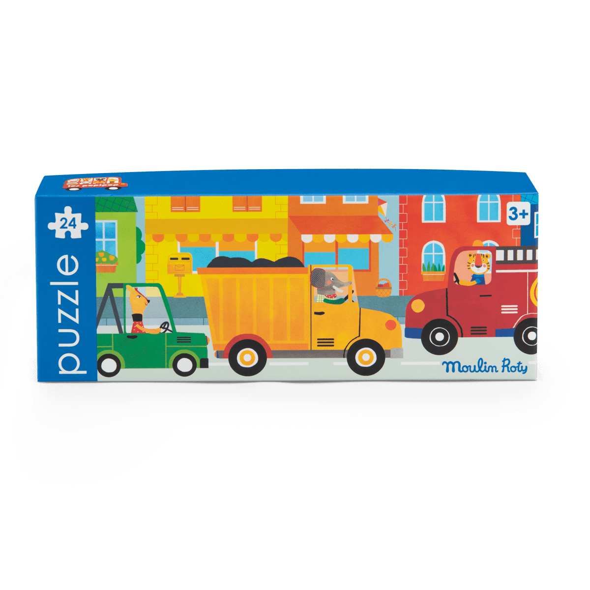 Front view of Moulin Roty Vehicles 24-piece children's puzzle