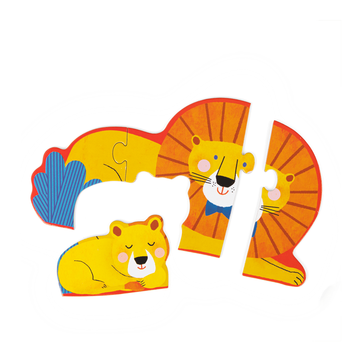 Moulin Roty wooden lion puzzle with cub for toddlers