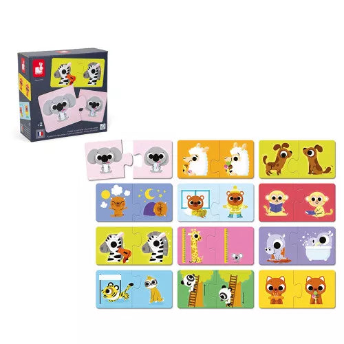 Janod Les Contraires opposites puzzles set for toddlers with 12 two-piece animal pairs