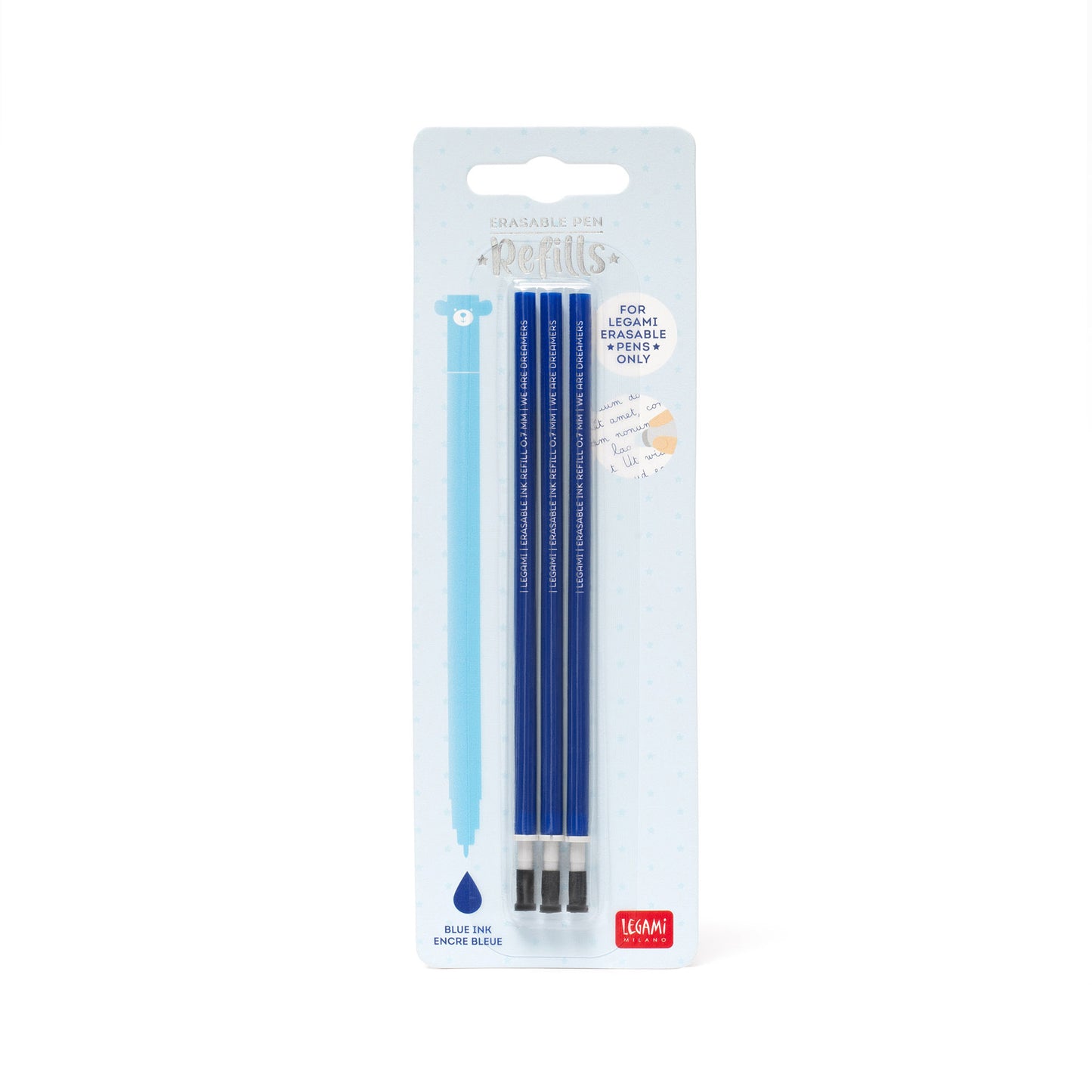 Set de 3 Recharges pour Stylo à Encre Gel Effaçable - Encre bleue - Erasable Pen