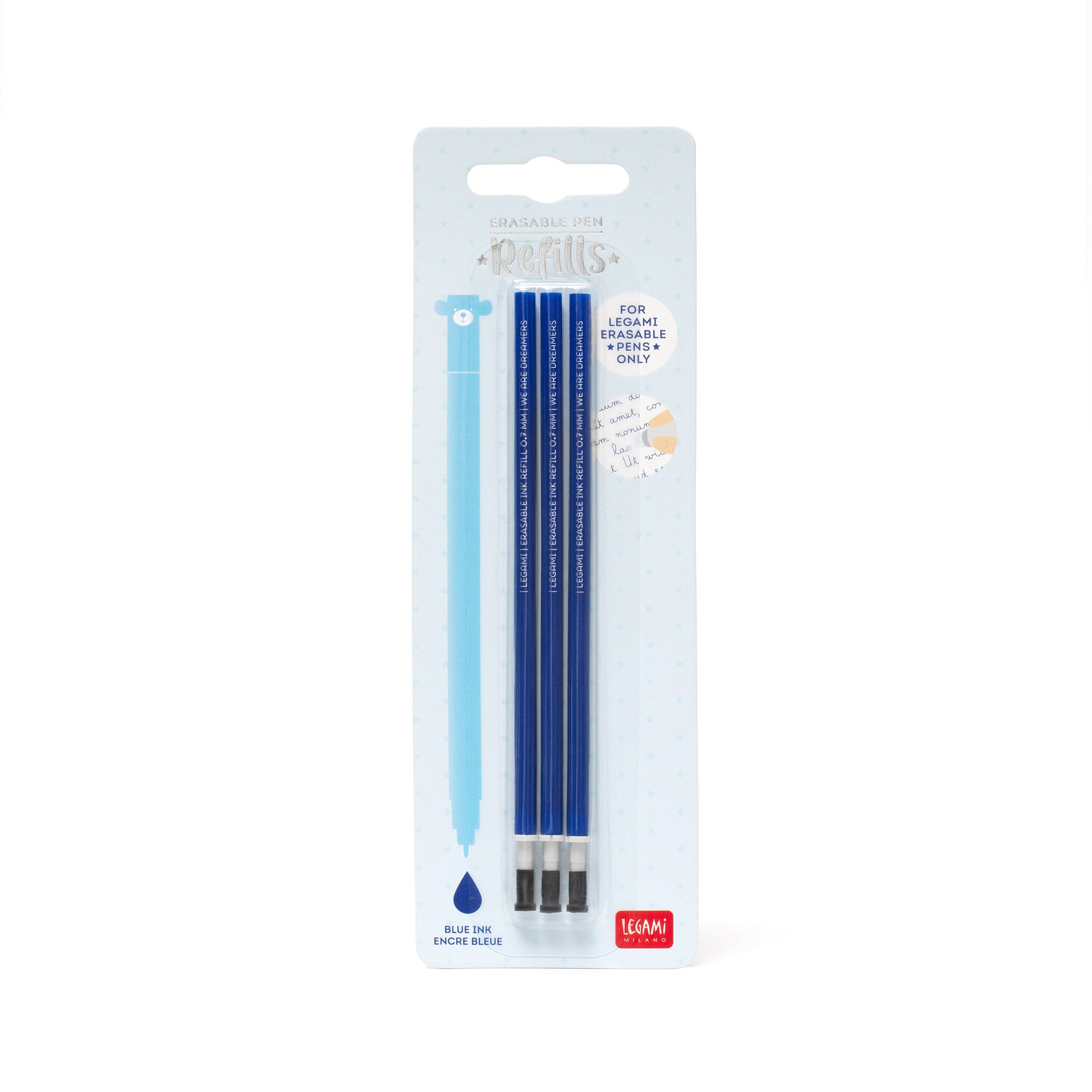 Set de 3 Recharges pour Stylo à Encre Gel Effaçable - Encre bleue - Erasable Pen