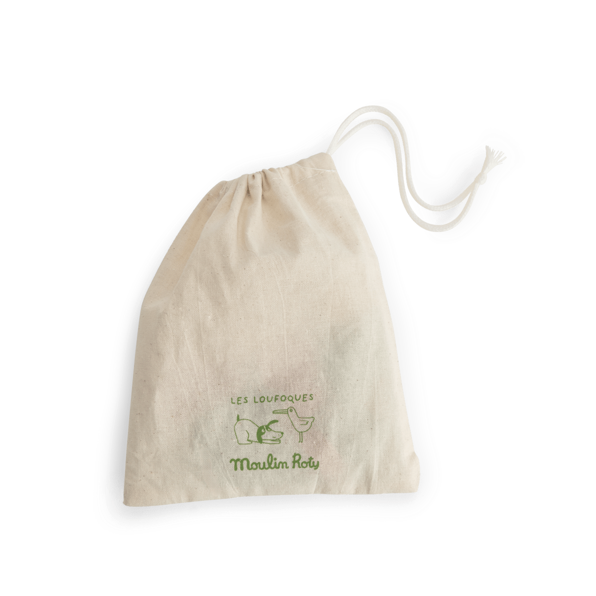 Beige cotton storage bag for Moulin Roty Les Loufoques game pieces