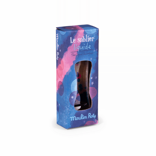 Moulin Roty Les Petites Merveilles liquid hourglass packaging front with die-cut window