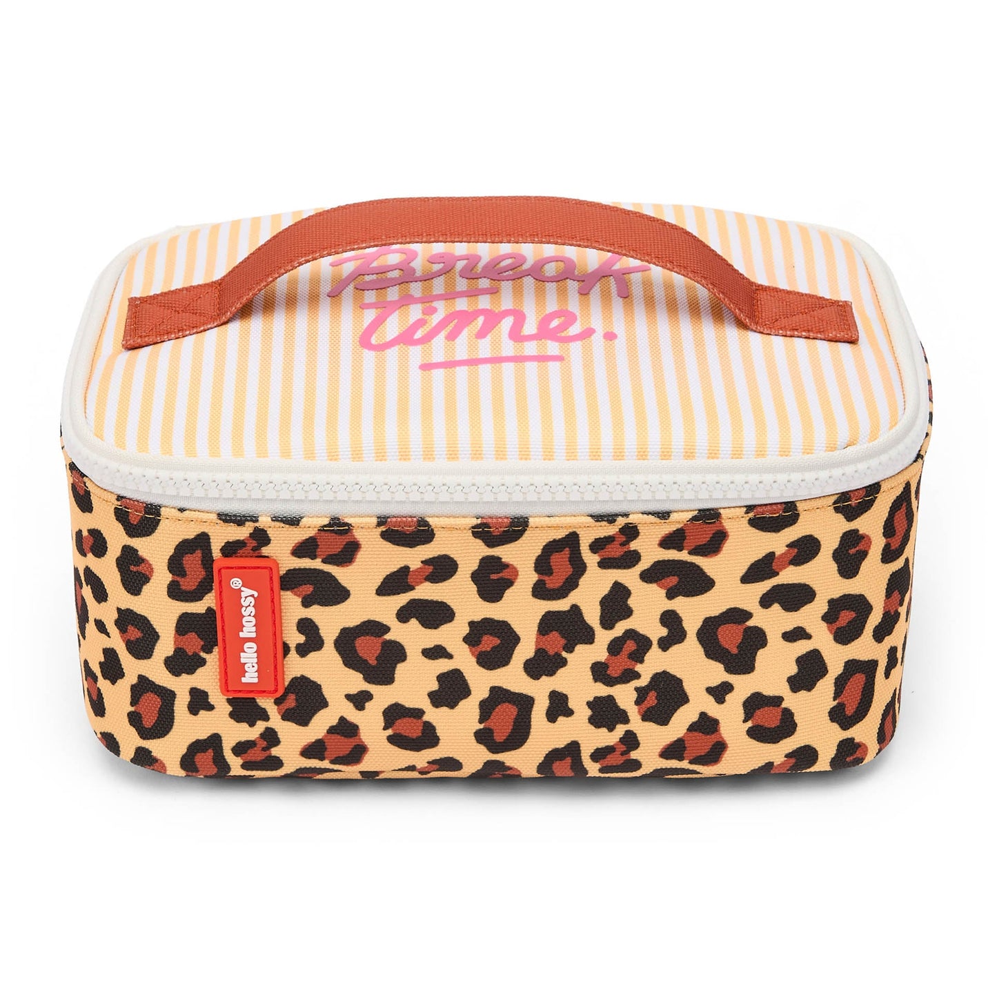 Hello Hossy insulated lunch bag for kids featuring leopard print design