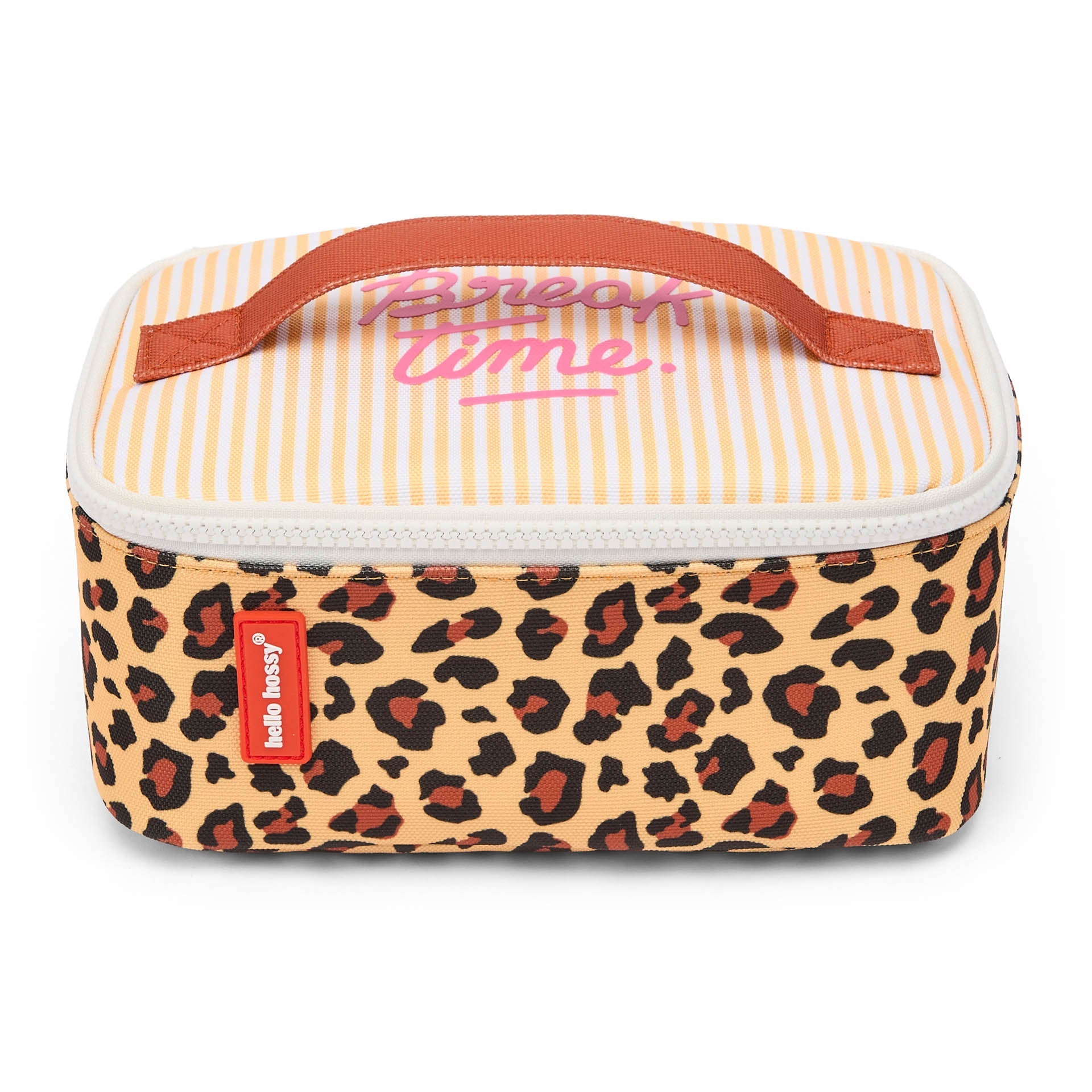 Hello Hossy insulated lunch bag for kids featuring leopard print design