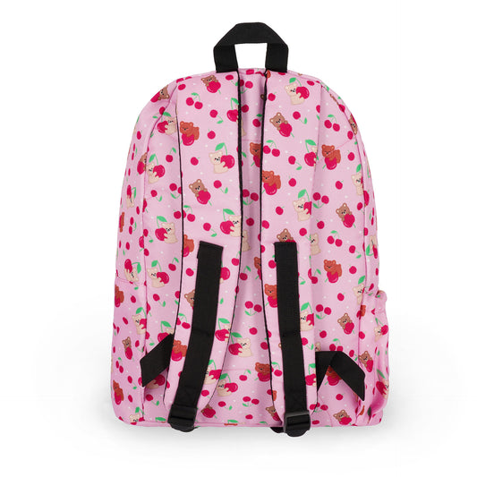 Pink teddy bear backpack back view with adjustable padded straps