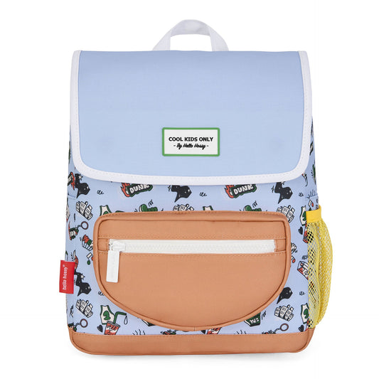 Hello Hossy Dunk kids backpack front with basketball graphics and red tag