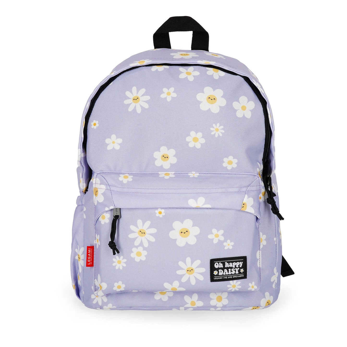Front view of light purple Daisy backpack with Oh happy DAISY patch