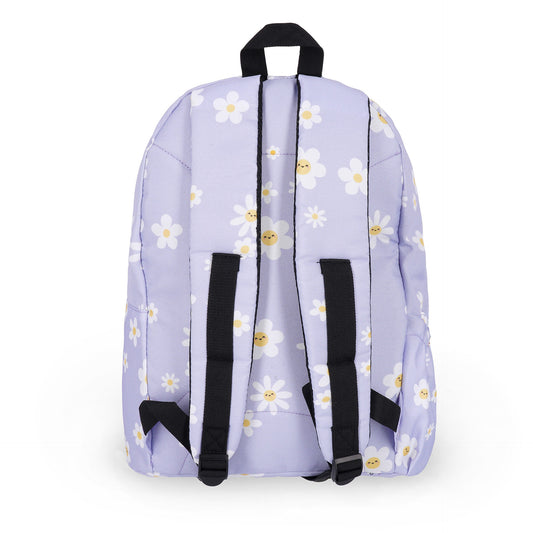 Back view of lilac Daisy backpack with padded straps and adjustable buckles