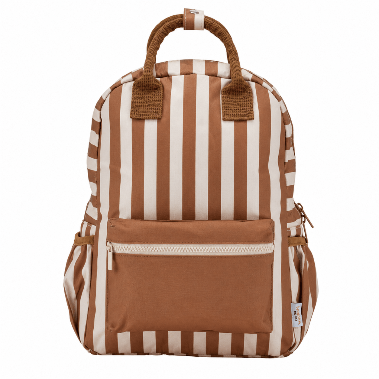 Sac à dos beige à rayures marron pour aventuriers en herbe