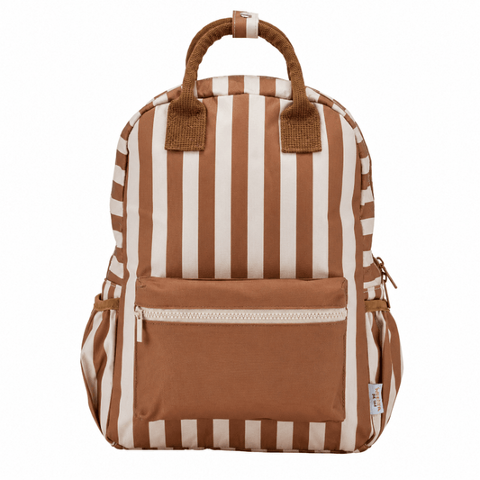 Sac à dos beige à rayures marron pour aventuriers en herbe