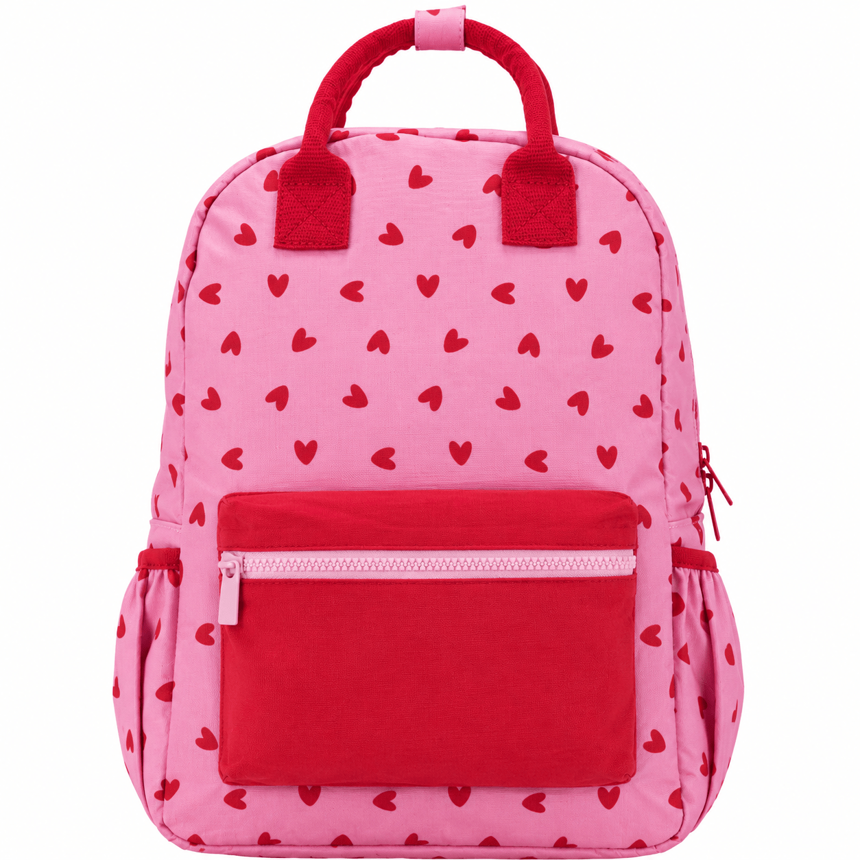 Sac à dos coeurs rouges sur fond rose