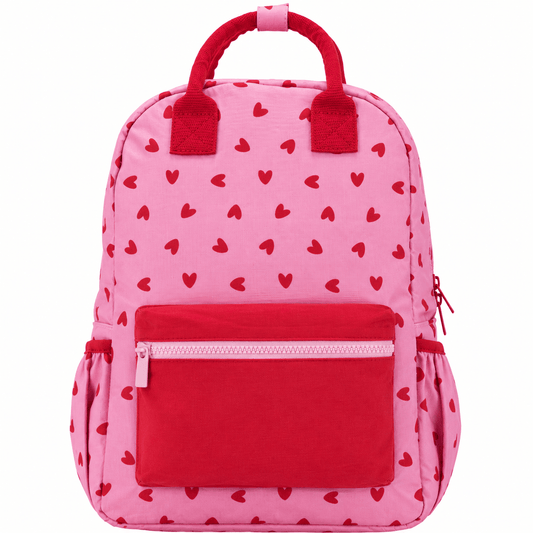 Sac à dos coeurs rouges sur fond rose