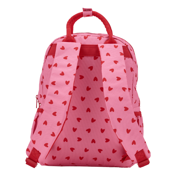 Sac à dos coeurs rouges sur fond rose