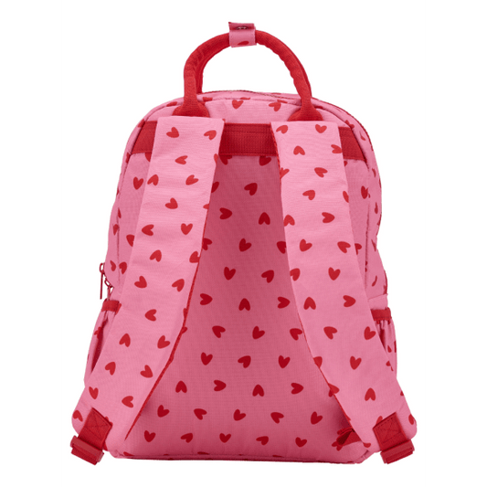 Sac à dos coeurs rouges sur fond rose