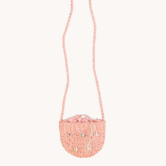Sac à main bandoulière fille en fibre naturelle rose avec fermeture type sac